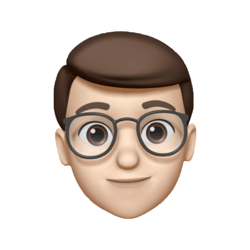 Apple memoji of Matthew Sorkin. Short brown hair, clean shaven, round black glasses.